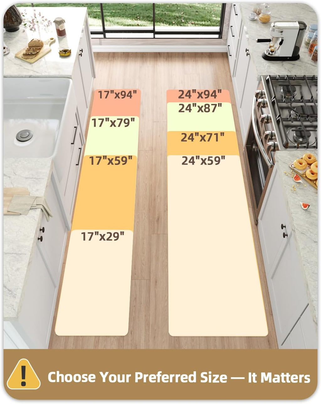 anti Fatigue Cushion Kitchen Mat for Floor -17"X59",Easy Clean, Water & Oil Proof, anti Slip, Foam Rubber Runner Rug for Front Sink Comfort Standing,Black