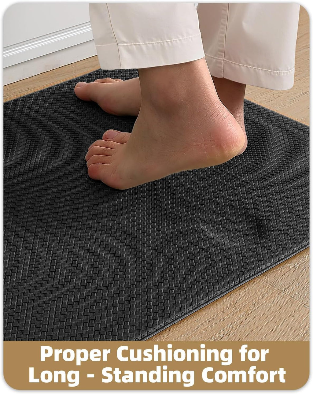 anti Fatigue Cushion Kitchen Mat for Floor -17"X59",Easy Clean, Water & Oil Proof, anti Slip, Foam Rubber Runner Rug for Front Sink Comfort Standing,Black